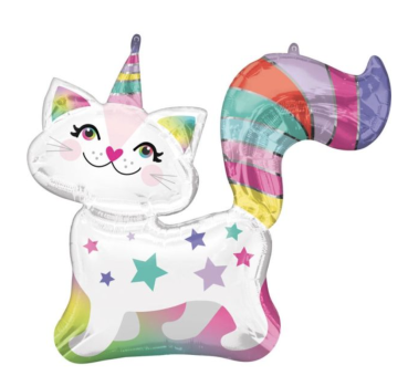 XL Folienballon Figur - Katze, Sterne regenbogenfarben - ø 61cm